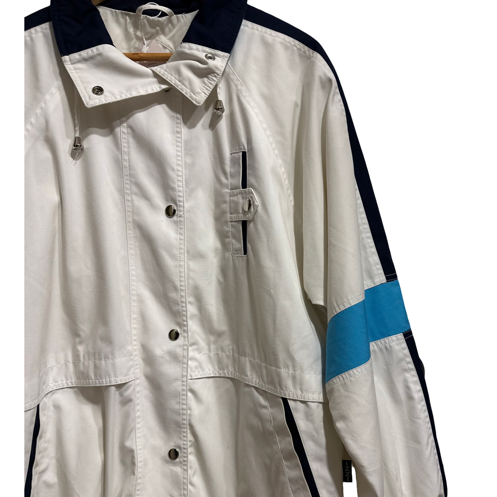 Parka Cortaviento Retro Blanco y Azul