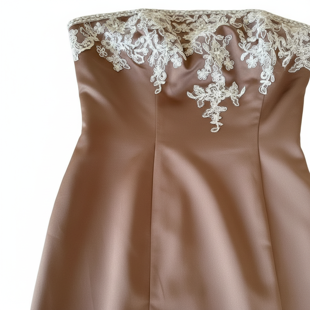 Vestido VNTG Strapless Satinado con Encaje