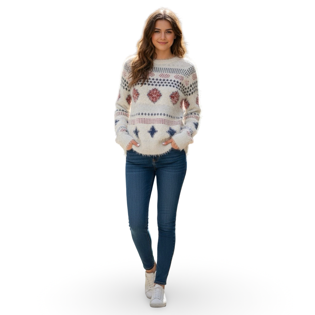 Sweater nórdico marfil con diseño geométrico