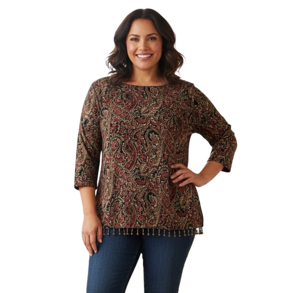 Blusa VNTG Paisley con Flecos Decorativos