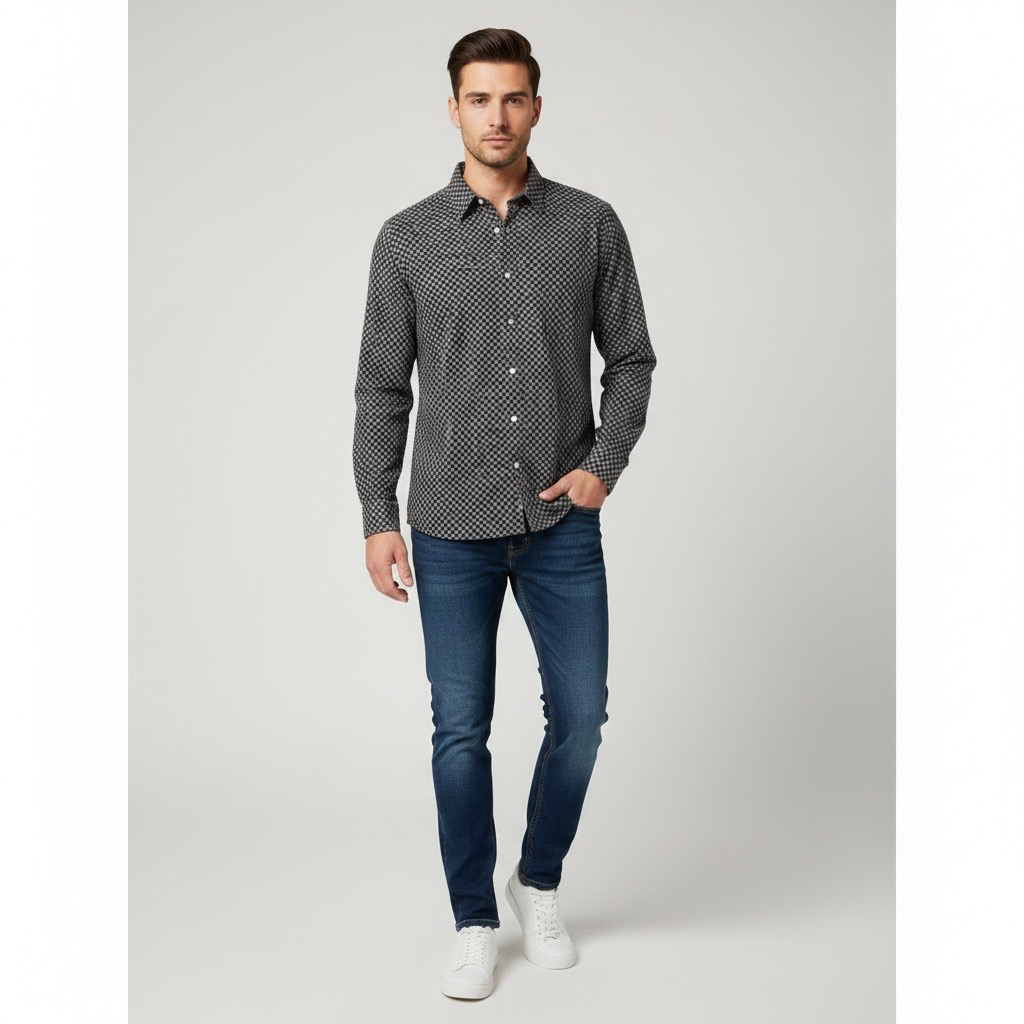 Camisa Gris con Estampado Geométrico