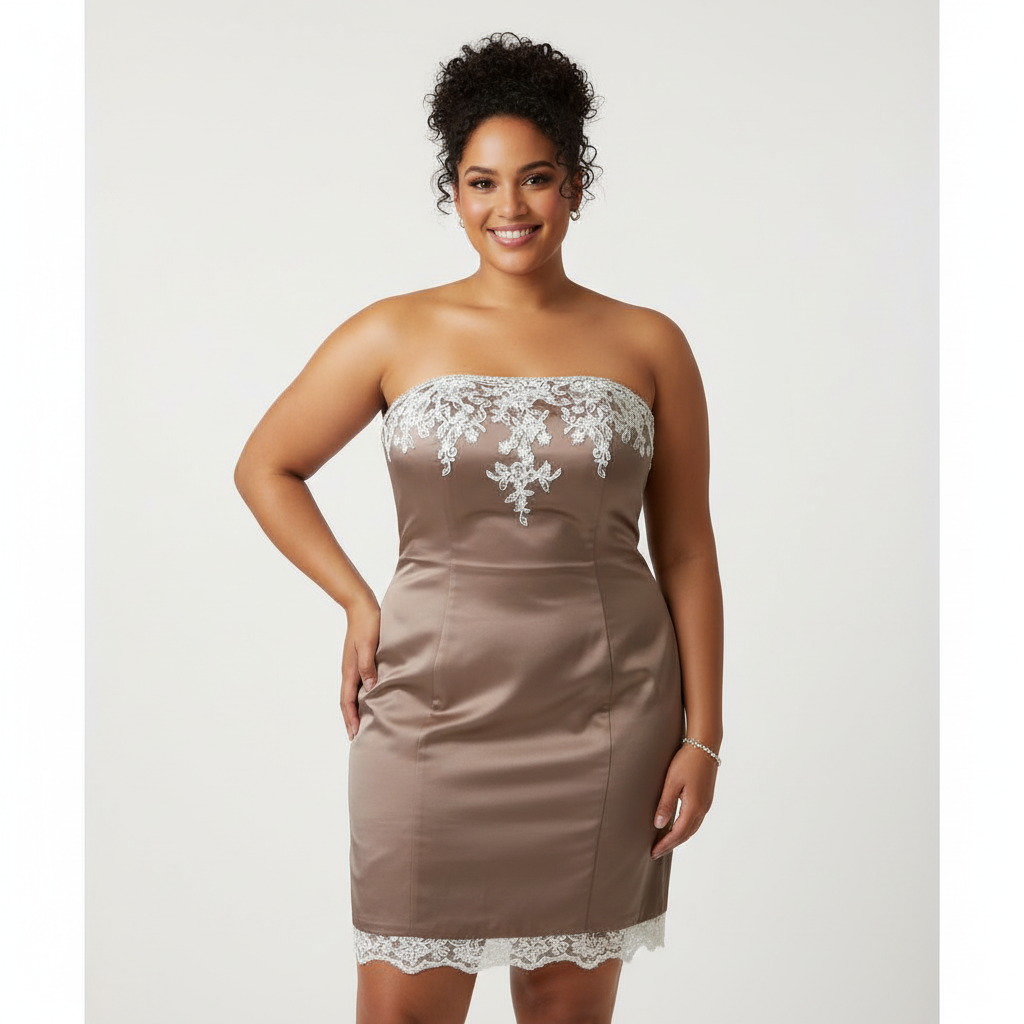 Vestido VNTG Strapless Satinado con Encaje