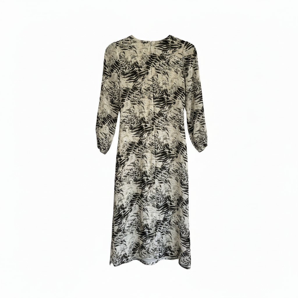 Vestido VNTG Beige & Negro – Estampado Orgánico