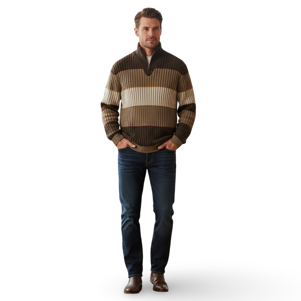 Sweater VNTG rayado con cuello alto y cierre