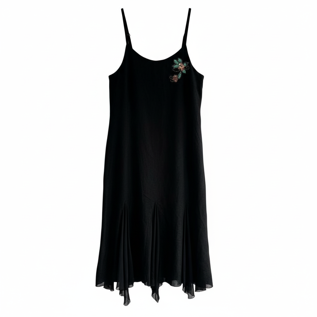 Vestido Largo Negro Bordado VNTG