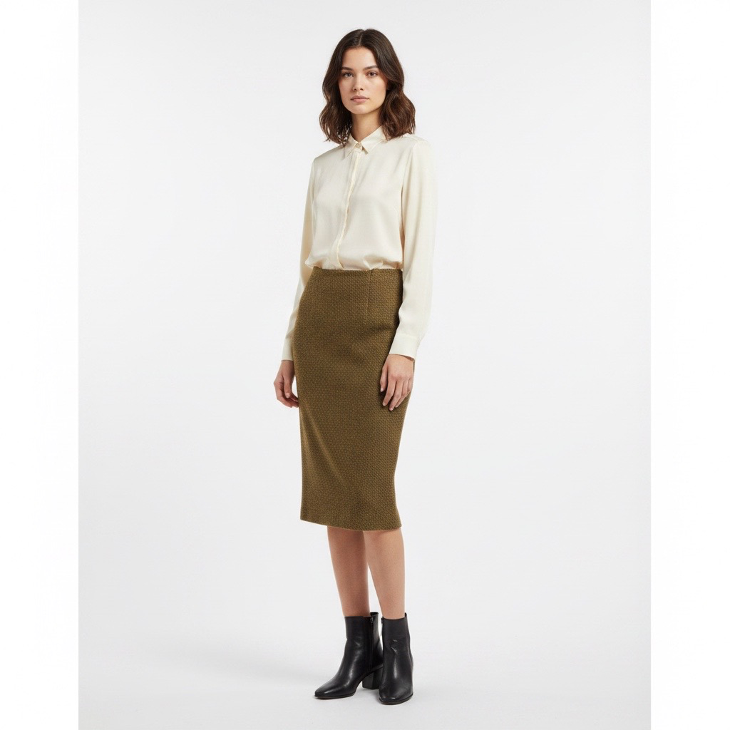Falda Midi VNTG de Lana Café Jaspeada