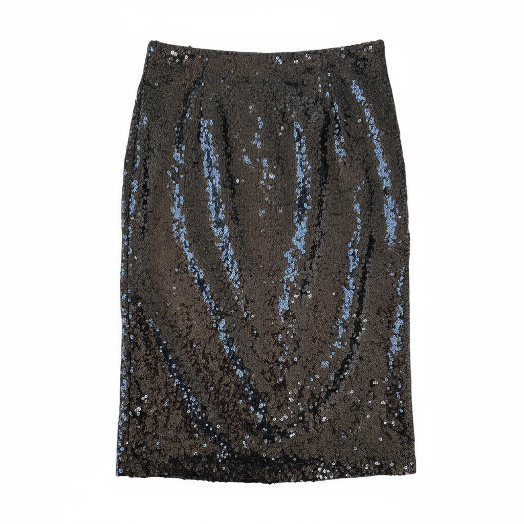 Falda VNTG Negra de Lentejuelas Midi