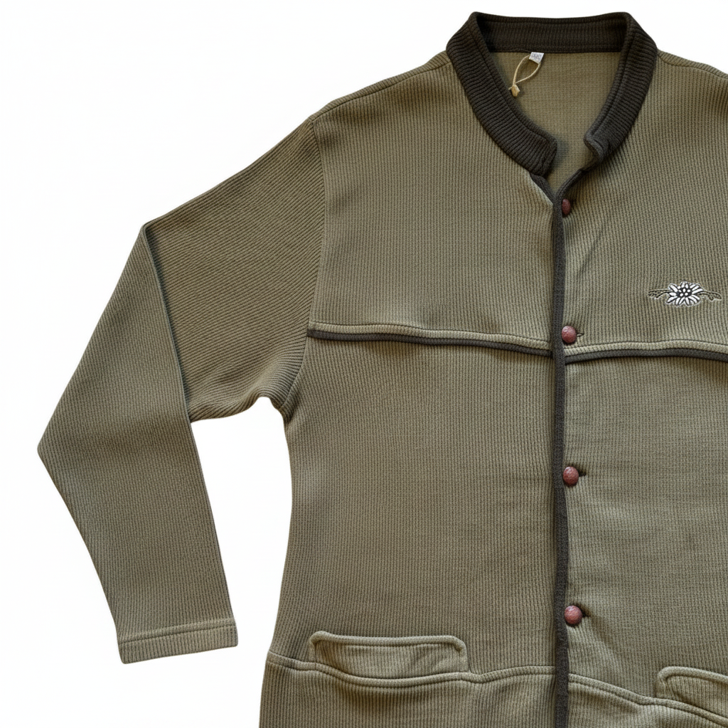 Cardigan VNTG verde oliva con detalles en contraste