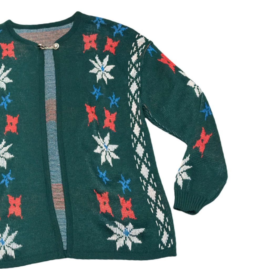 Cardigan VNTG Verde con Diseño Nórdico