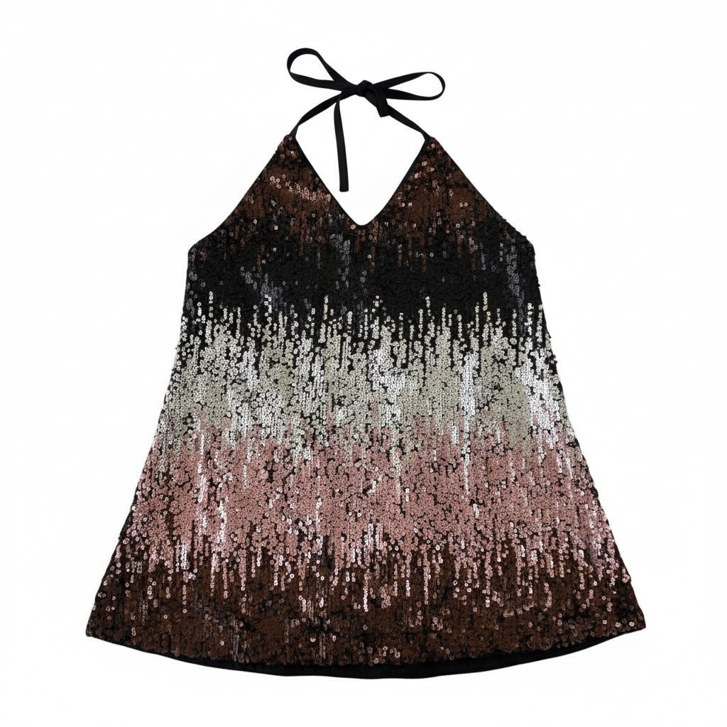 Vestido VNTG de Lentejuelas Degradé Escote Halter