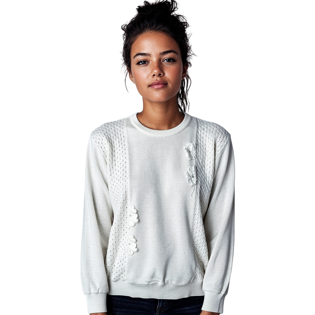Sweater VNTG Blanco con Encaje