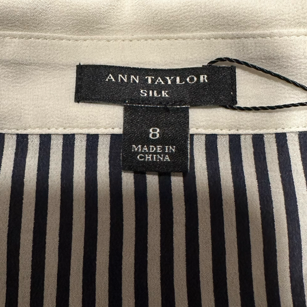 Blusa de Seda Rayada Navy y Marfil