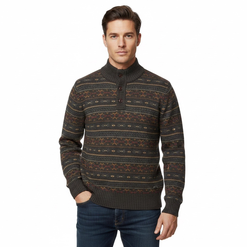 Sweater de Lana con Diseño Fair Isle