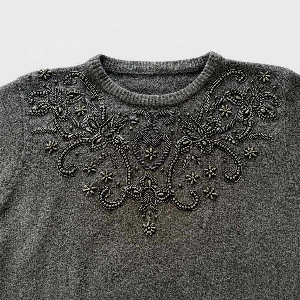 Sweater Negro Bordado con Mostacillas