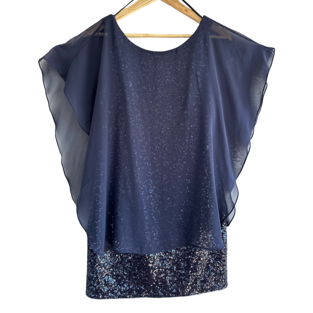 Vestido VNTG Azul Marino con Gasa y Lentejuelas