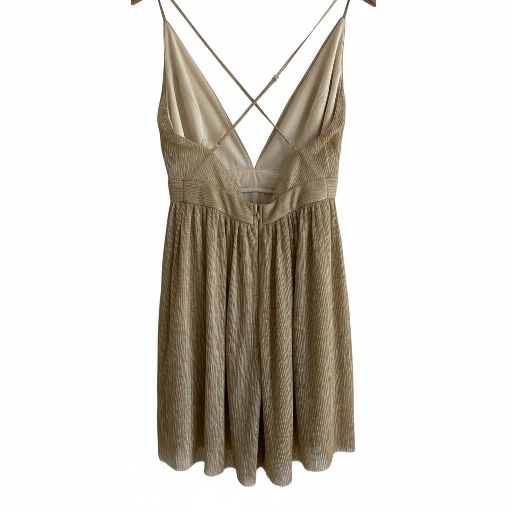 Vestido VNTG Dorado Plisado Escote V