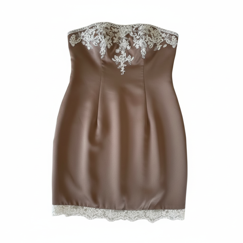 Vestido VNTG Strapless Satinado con Encaje