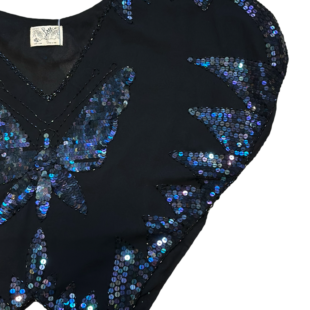 Top Negro con Lentejuelas Mariposa