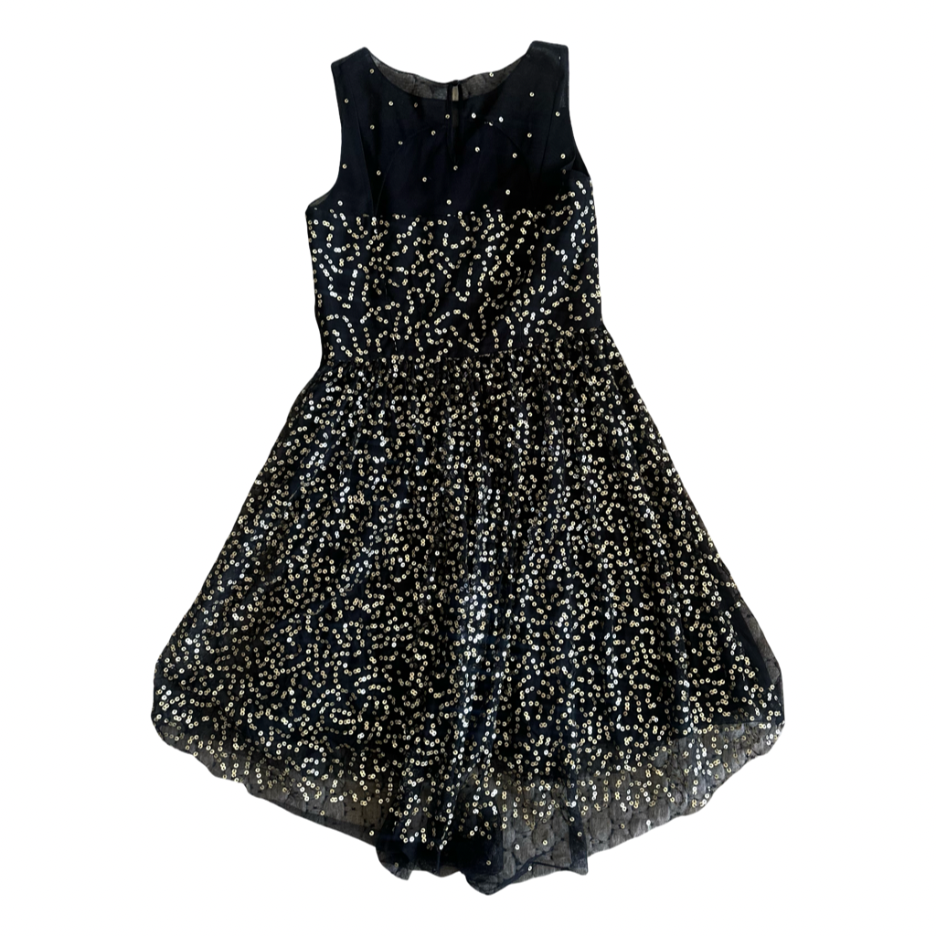 Vestido VNTG Midi Negro Bordado con Tul