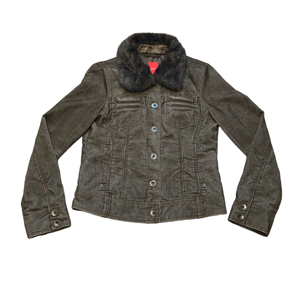 Chaqueta de Cotelé con Cuello Peludo