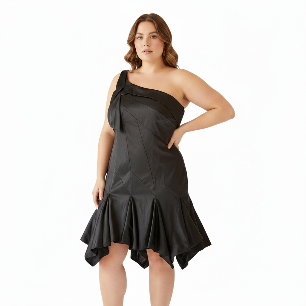 Vestido Cocktail Asimétrico Negro