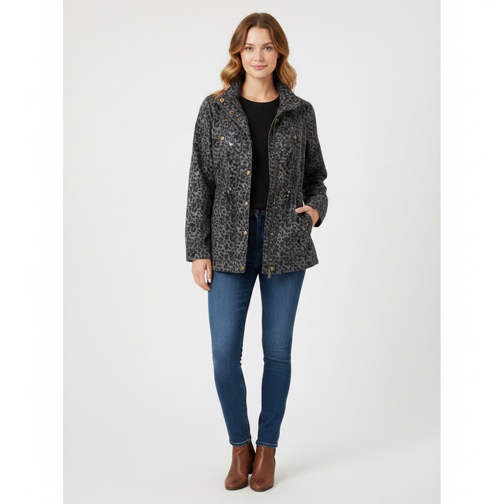 Chaqueta Animal Print Gris Oscuro