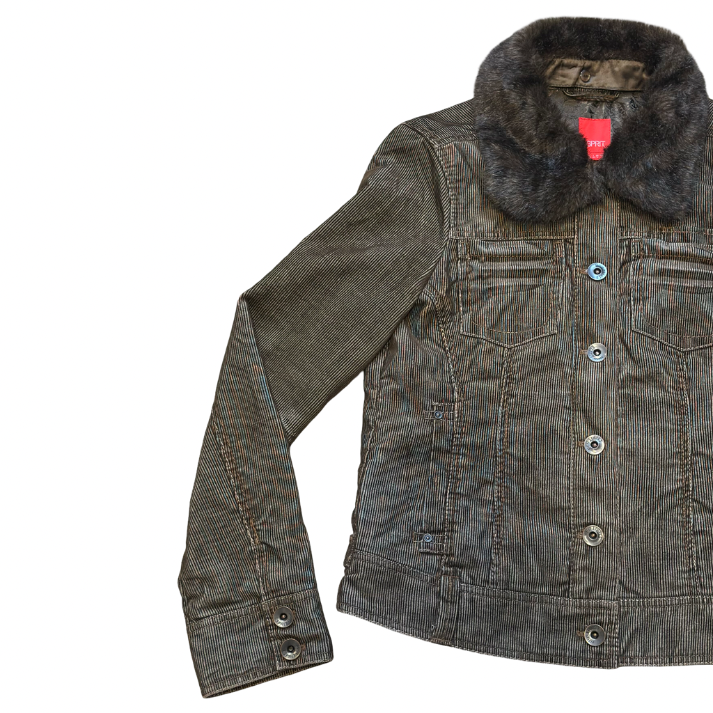 Chaqueta de Cotelé con Cuello Peludo