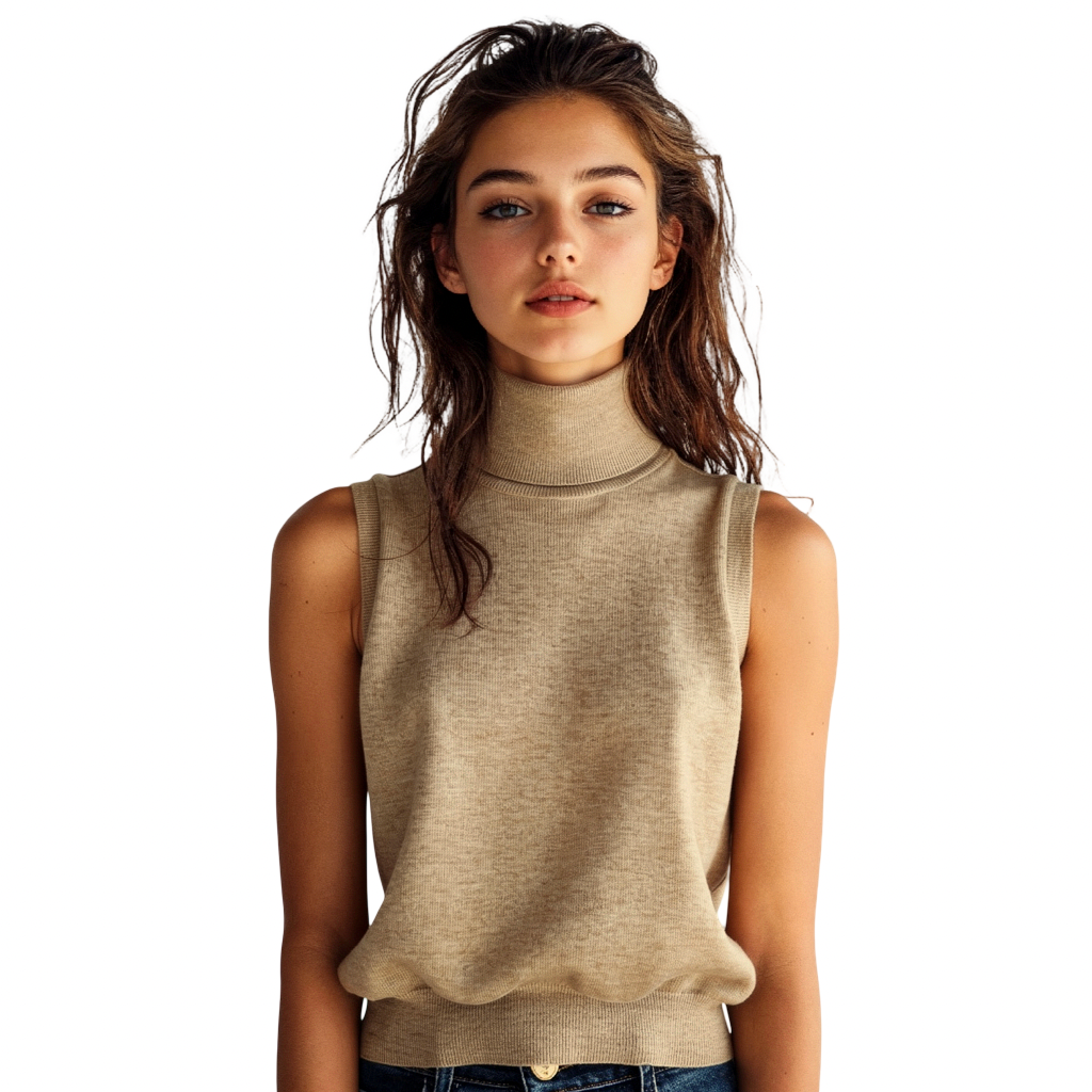 Chaleco Tejido Beige de Cuello Alto