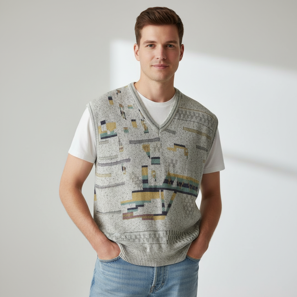 Chaleco VNTG beige con diseño abstracto