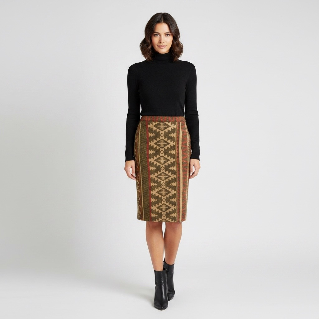 Falda Midi VNTG con Estampado Étnico