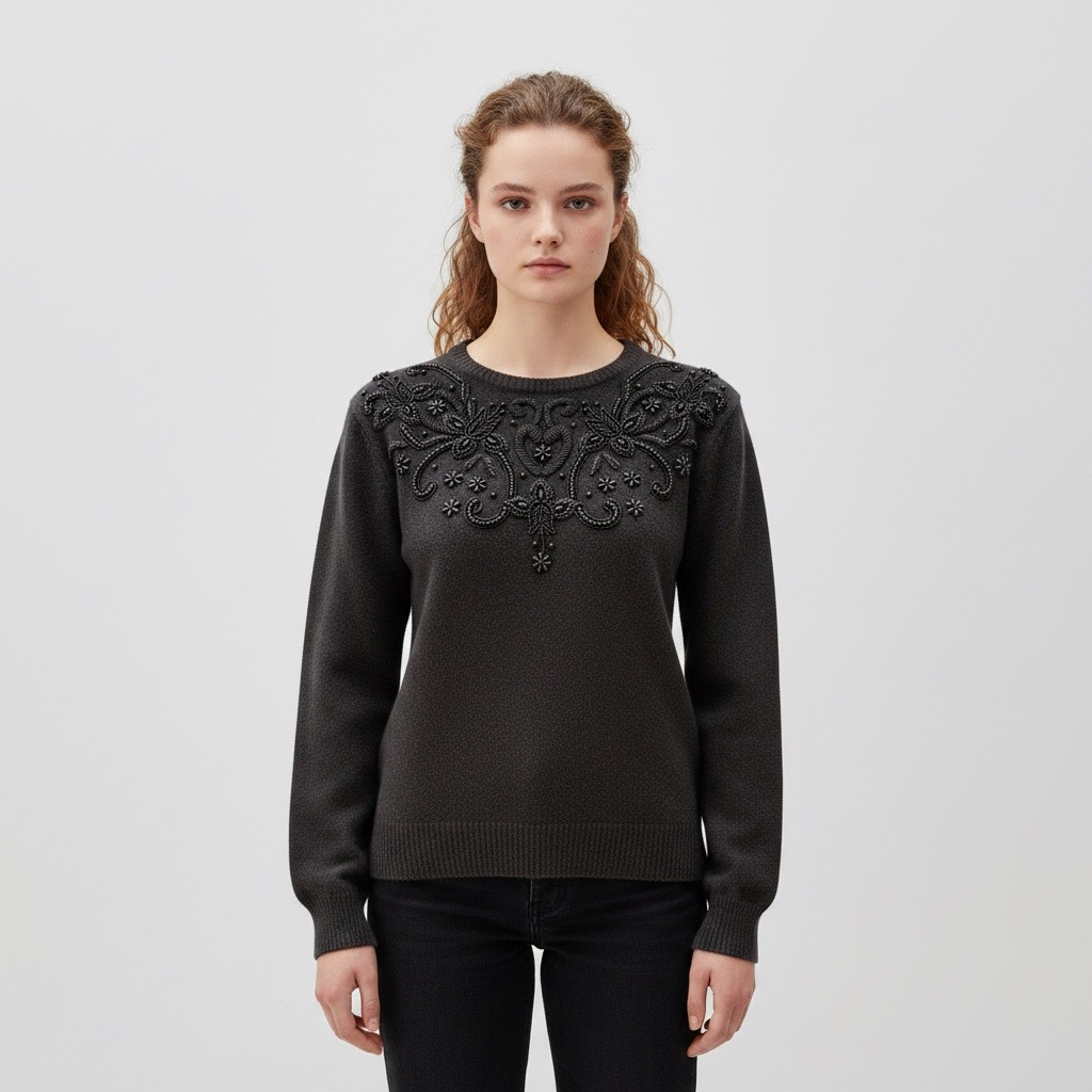 Sweater Negro Bordado con Mostacillas