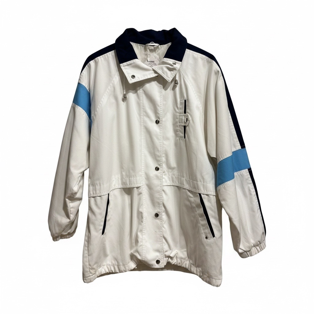Parka Cortaviento Retro Blanco y Azul