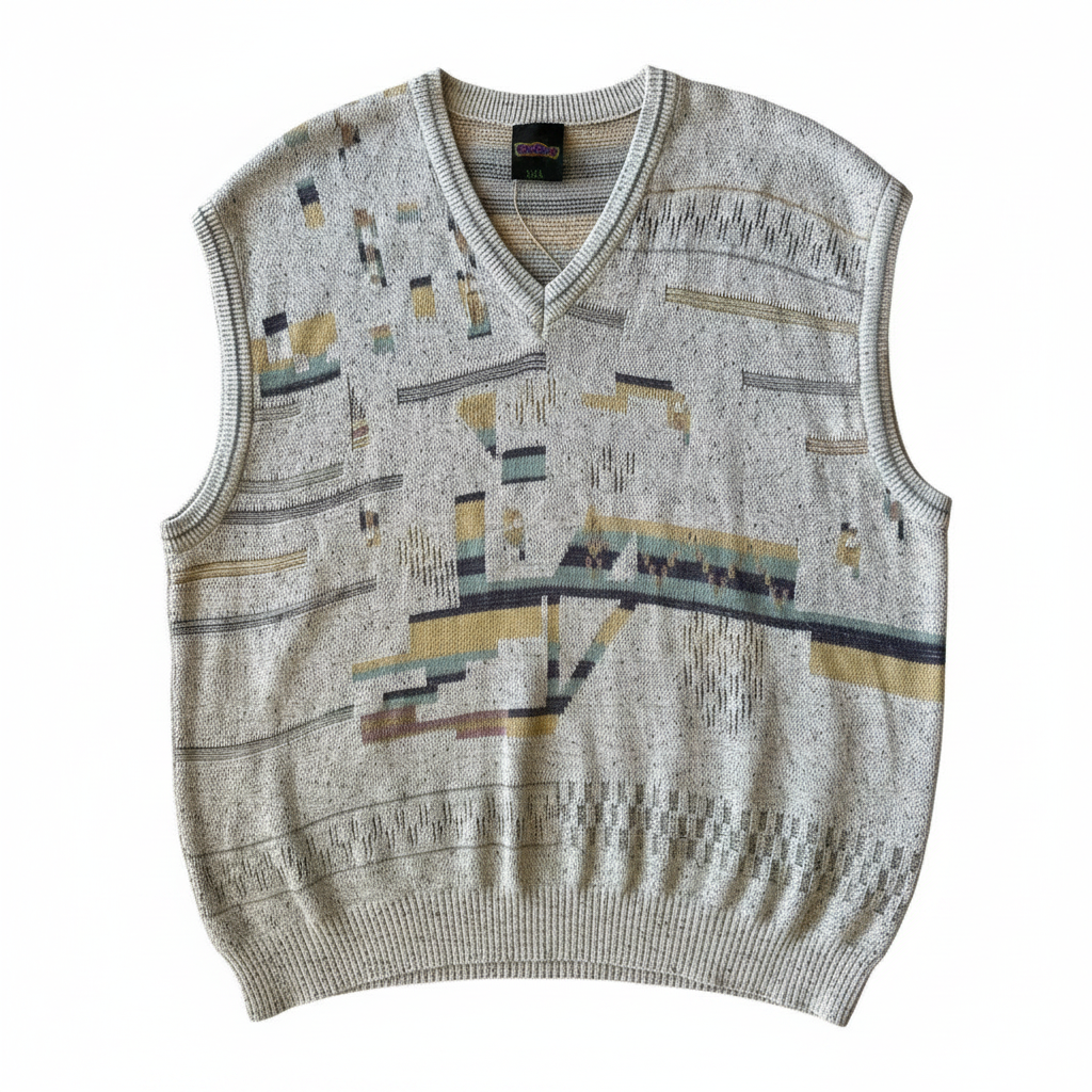 Chaleco VNTG beige con diseño abstracto