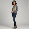 Sweater tejido gris con panel de piel sintética