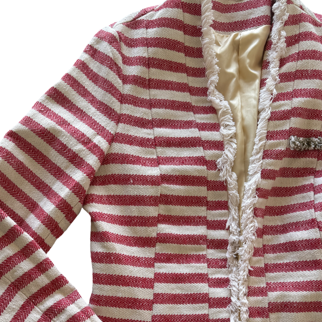Blazer Rayas Rosa & Crudo Estilo Chanel