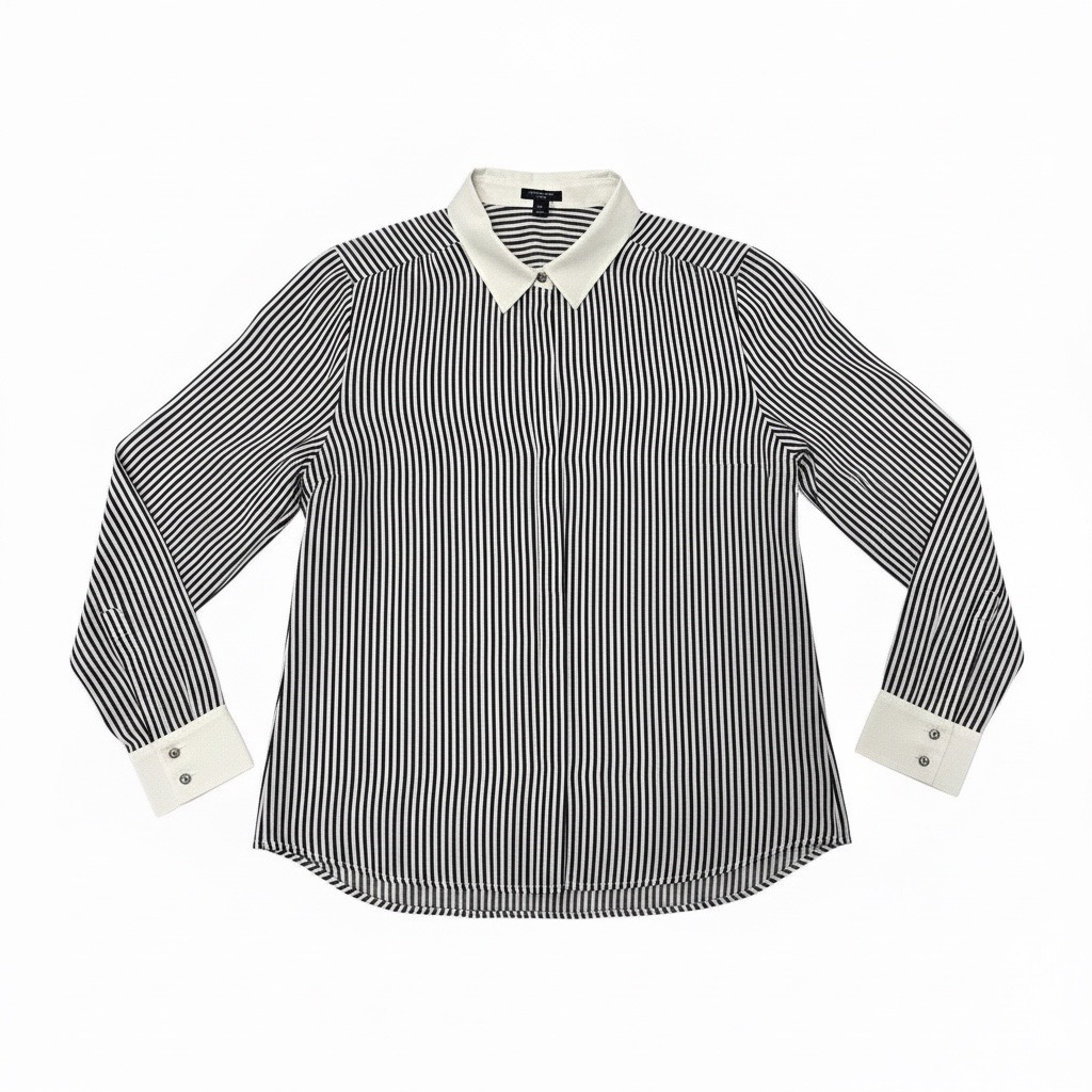 Blusa de Seda Rayada Navy y Marfil