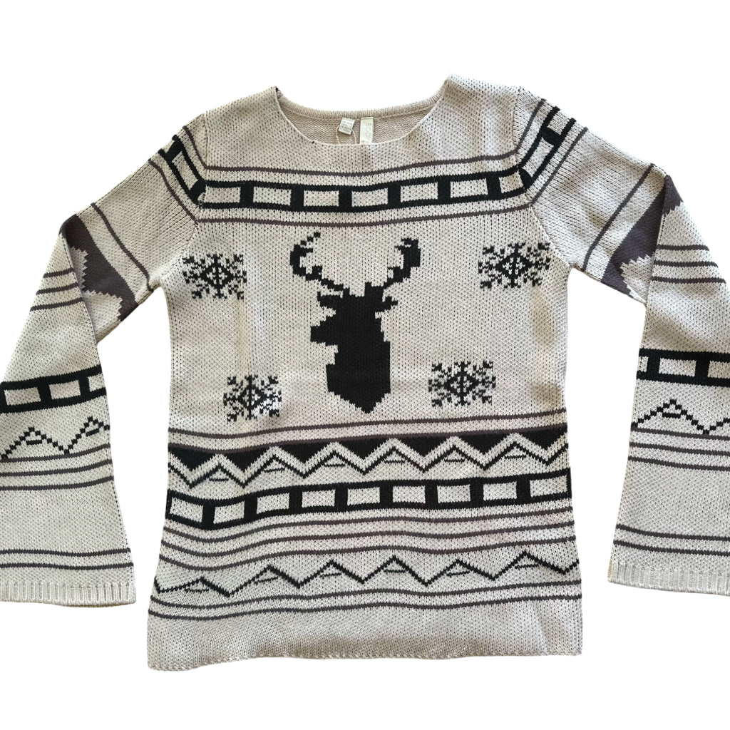 Sweater VNTG nórdico beige con diseño de ciervo