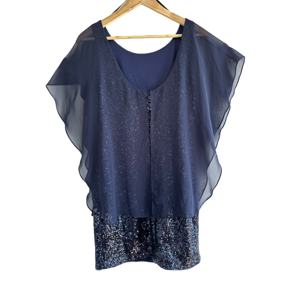 Vestido VNTG Azul Marino con Gasa y Lentejuelas