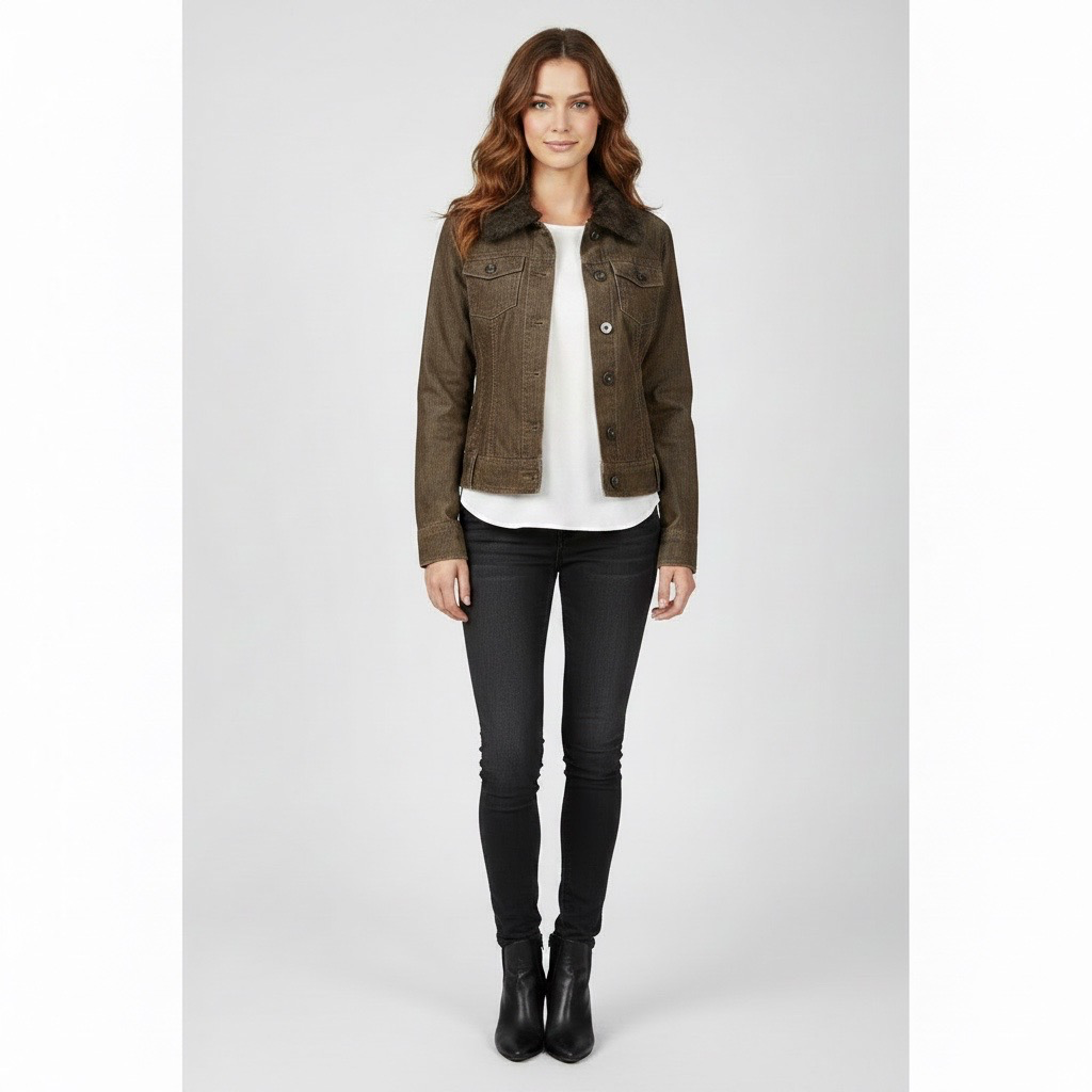 Chaqueta de Cotelé con Cuello Peludo