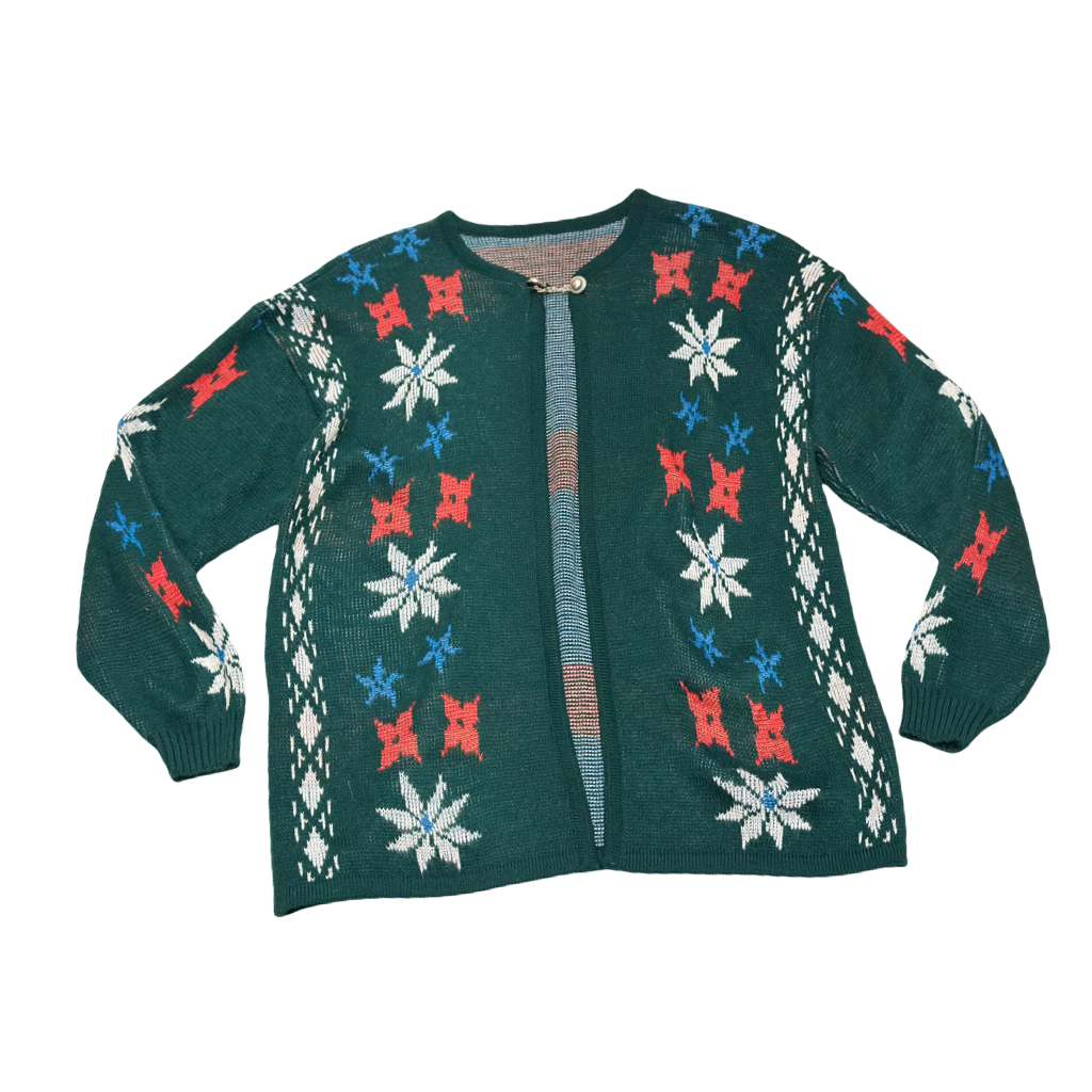 Cardigan VNTG Verde con Diseño Nórdico