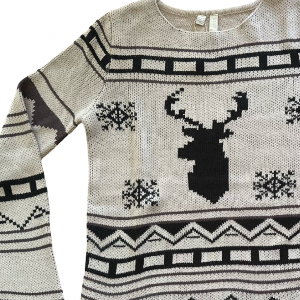 Sweater VNTG nórdico beige con diseño de ciervo