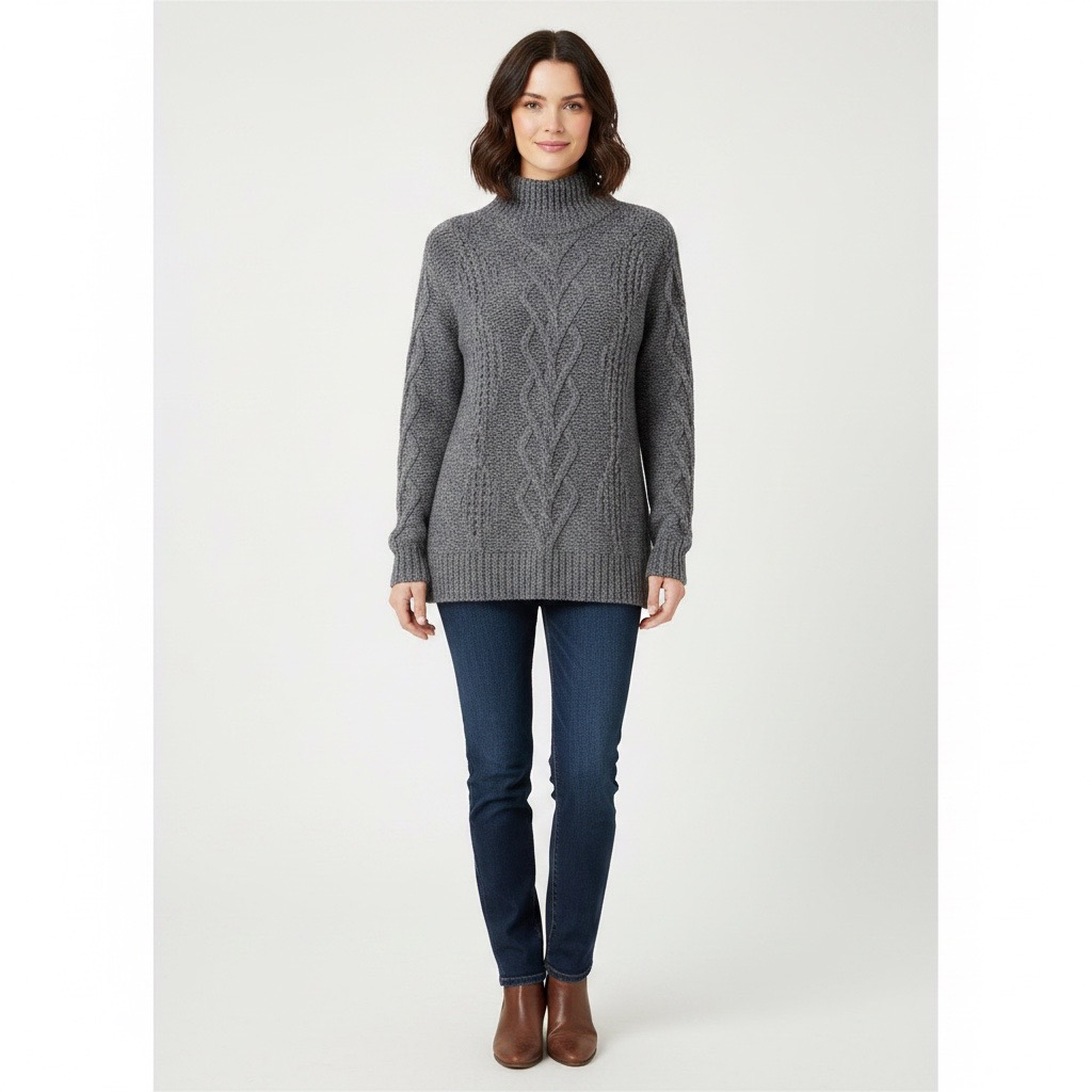 Chaleco de Cuello Alto Trenzado Gris