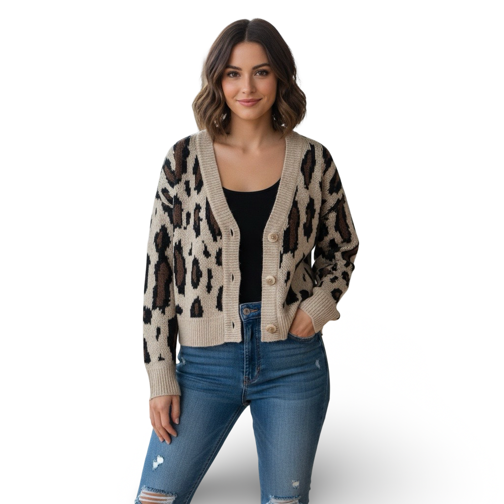 Cárdigan Animal Print Beige