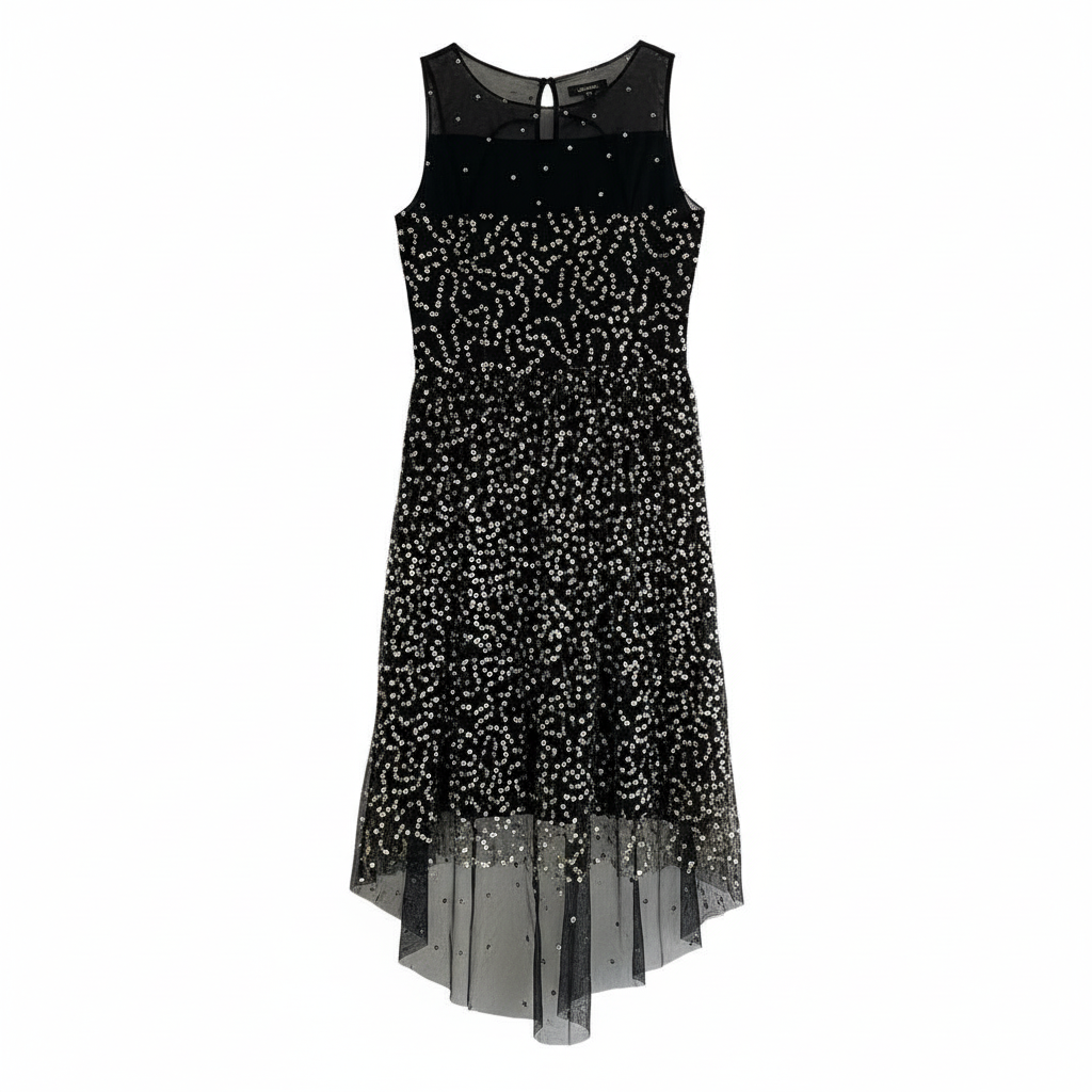 Vestido VNTG Midi Negro Bordado con Tul