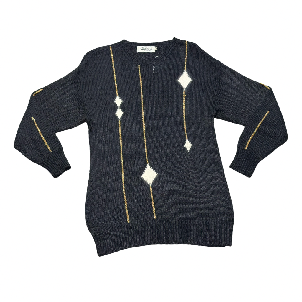 Sweater Negro con Detalles Dorados