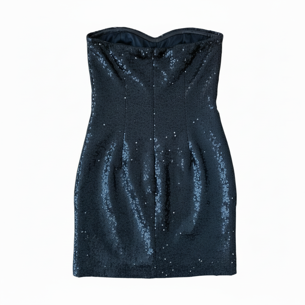 Vestido VNTG azul de Lentejuelas Strapless