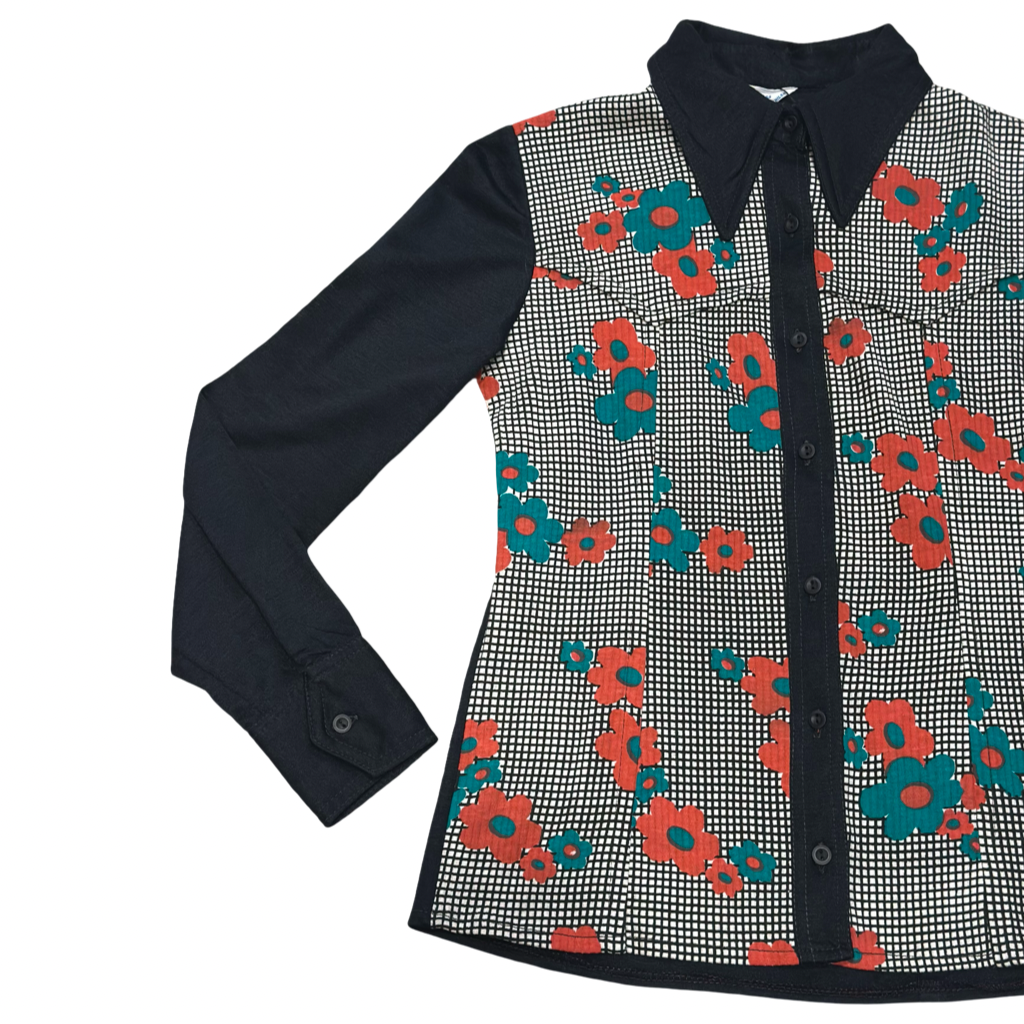 Blusa VNTG Floral con Cuadros