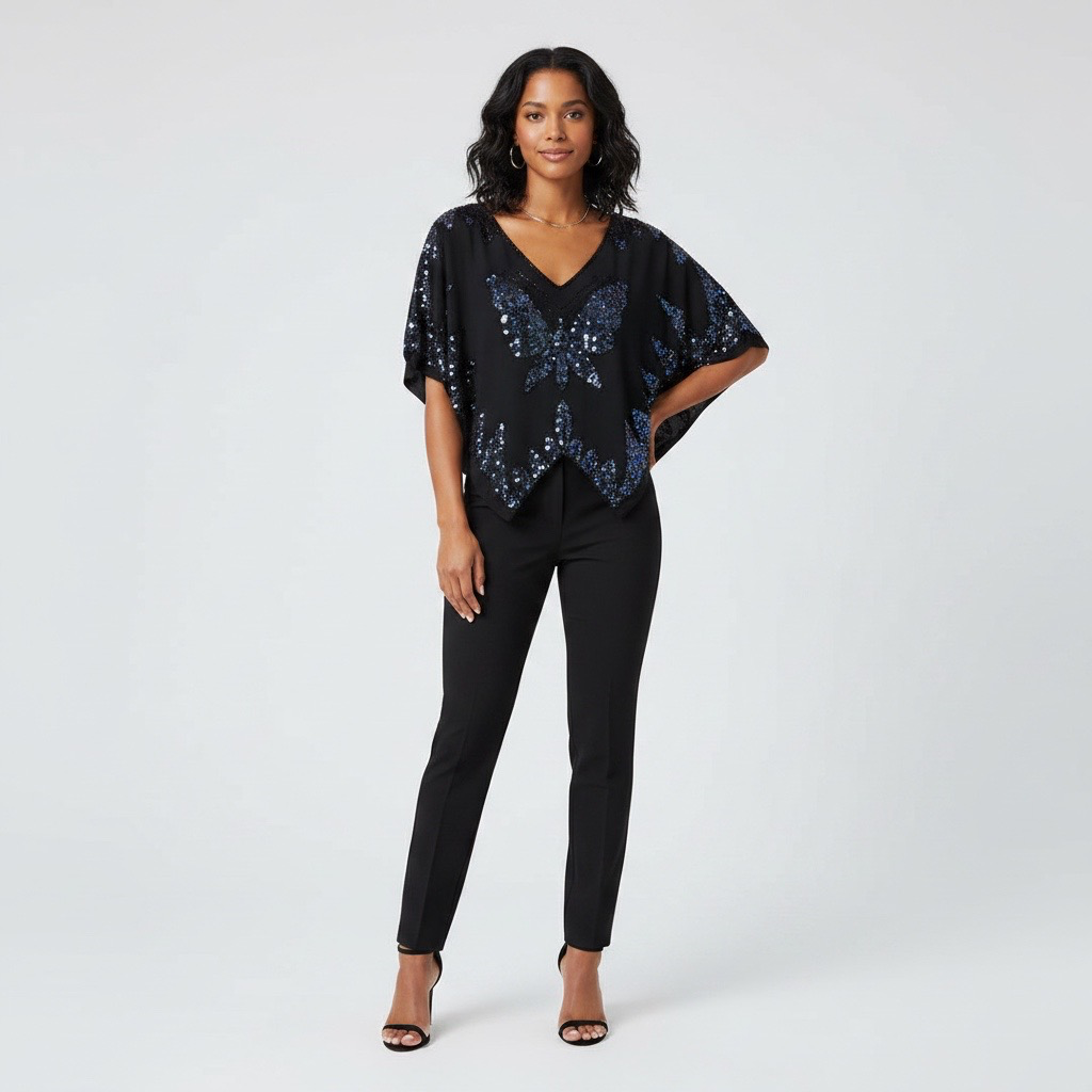 Top Negro con Lentejuelas Mariposa