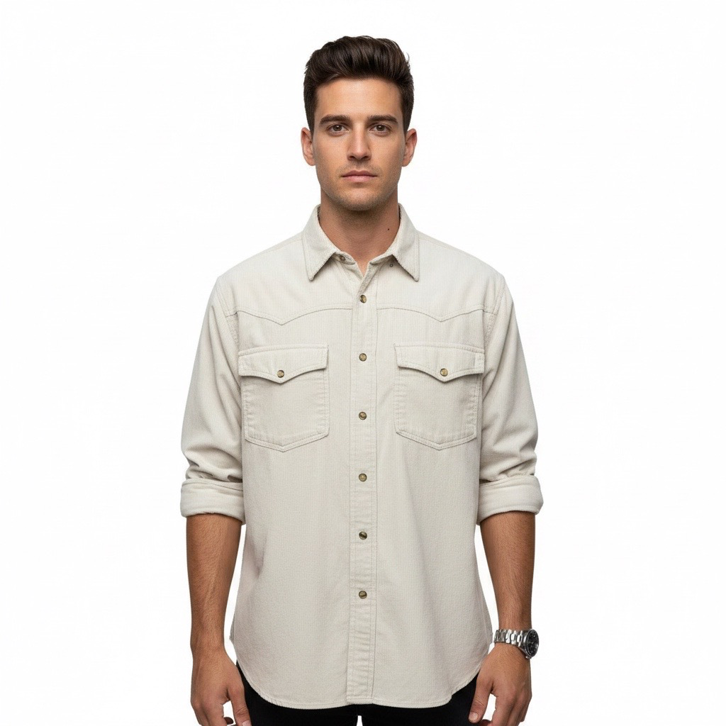 Camisa Box de Cotelé Color Crudo Estilo Western