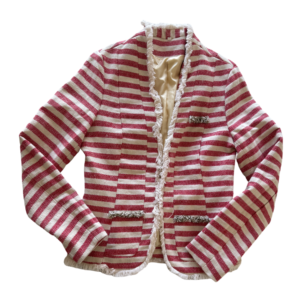 Blazer Rayas Rosa & Crudo Estilo Chanel
